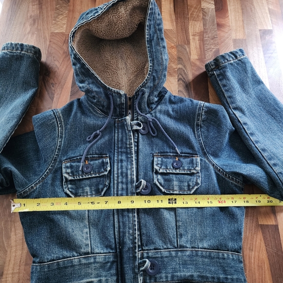 Vintage Old Navy Denim Sherpa Full Zipper Buttons Jacket Coat Size Women's XS - Picture 7 of 10